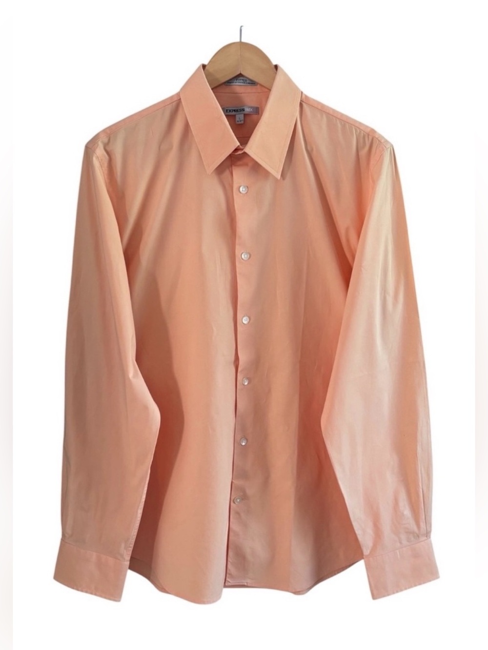 Express Men’s Fitted Light Peach Button-Up Dress Shirt L